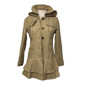 Guess Hooded Ruffled Trench Coat Tan Size M